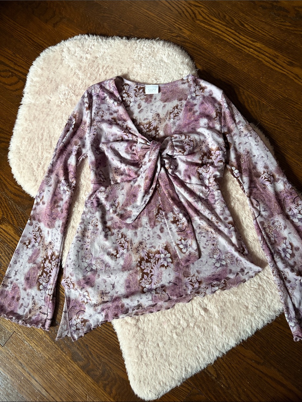 Y2K Vintage Suzy by Suzy Shier Mesh Printed Top